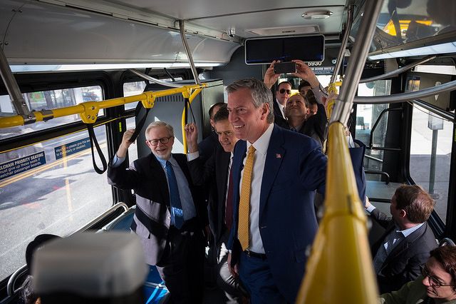 De Blasio rode the Westbound M23 Select Bus Service today.